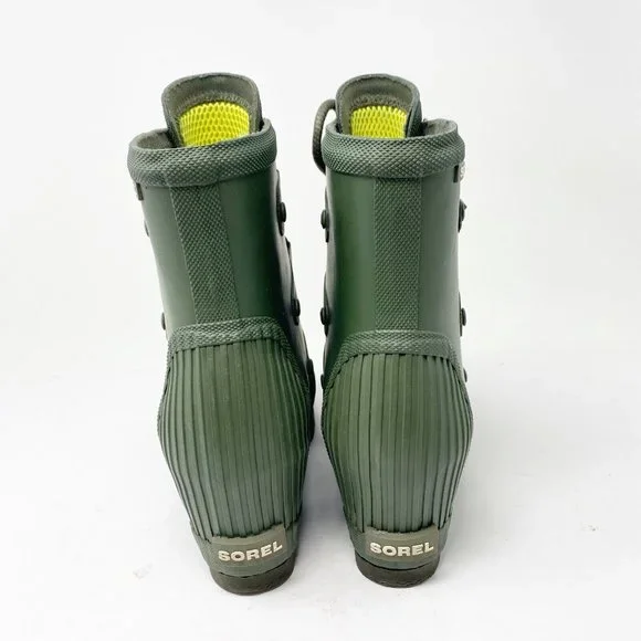 Sorel Womens Joan 1717591383 Green Rubber Wedge Lace Up Rain Boots Size 8.5 - Picture 3 of 5